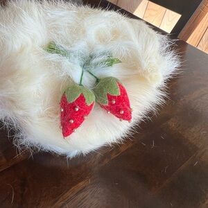 Handmade White Faux Fur Round Collar with Strawberry Embellishments